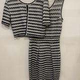 Christian Dior Navy and White Striped Textured Midi Dress and Cardigan Set Size FR 42 (UK 14)