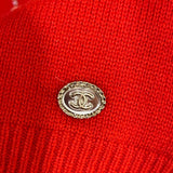 Chanel Red Cashmere Jumper with Pearl Crystal Embellished Logo Size FR 40 (UK 12)