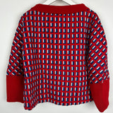 Chanel SS13 Red Knit Jumper with Pearl Pockets & Blue and White Window Detail Size FR 36 (UK 8)