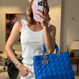 Christian Dior Blue Large Lady Dior Bag with Silver Hardware