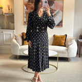 Alessandra Rich Black Silk Flower Printed Midi Dress with Crystal Buttons Size IT 44 (UK 12) RRP £1,350