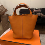 Hermès Picotin Bag 22cm in Orange Clemence Leather with Palladium Hardware