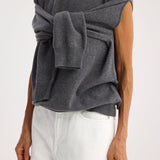 ROHE - Crew neck with open armhole | mid grey melange