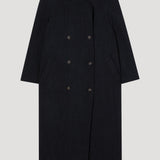 ROHE - Folded collar double breasted coat | charcoal herringbone