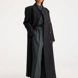 ROHE - Folded collar double breasted coat | charcoal herringbone