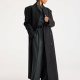 ROHE - Folded collar double breasted coat | charcoal herringbone