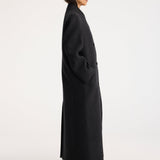 ROHE - Folded collar double breasted coat | charcoal herringbone