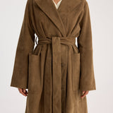 ROHE - Suede belted wrap coat | light khaki