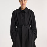 ROHE - Wool-nylon belted wrap coat | black