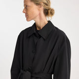 ROHE - Wool-nylon belted wrap coat | black