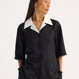 ROHE - Contrast camp collar silk shirt | black