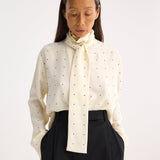 ROHE - Dotted silk foulard top | cream / black dot