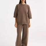 ROHE - Compact knitted short sleeve top | taupe melange