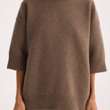 ROHE - Compact knitted short sleeve top | taupe melange