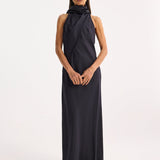 ROHE - Silk foulard halter dress | navy