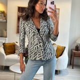 Chanel Black & White Checked Tweed Backless Jacket with Silver Screen Print and Pearl Belt at the Back Size FR 34 (UK 4)