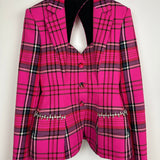 Area Hot Pink & Black Checked Blazer with Cut-Out Detail & Crystals Embellishments Size US 6 (UK 10)