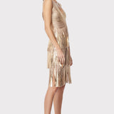 Herve Leger - V NECK FOIL FRINGED MIDI DRESS