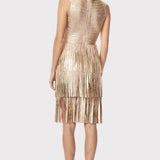 Herve Leger - V NECK FOIL FRINGED MIDI DRESS