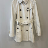 Burberry White Classic Trench Coat with Belt and Button Details Size UK 8