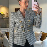 Balmain Black and White Houndstooth Blazer Jacket with Gold Button Details Size FR 38 (UK 10)