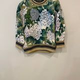 Dolce & Gabbana Green and White Floral Jumper with Gold Collar Detail Size IT 40 (UK 8)