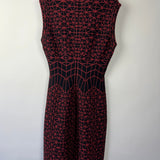 Alaïa Black and Red Geometric Knit Sleeveless A-Line Midi Dress with V-Neckline Size FR 42 (UK 14)