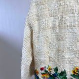 Dolce & Gabbana Cream Tweed Short Sleeve Long Jacket With Floral Print Detail Size IT 38 (UK 6)