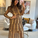 Zimmermann Brown Python Printed Long Sleeve Dress with Tiered Detail Size 1 (UK 10)