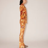 Nanushka - Milena - Sale Printed Stretch-Velvet Pants - Hazy Floral Orange