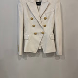 Balmain White Tweed Blazer Jacket with Gold Button Details Size FR 34 (UK 6)