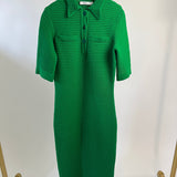 Safiyaa Green Knitted Midi Dress with Button Collar Detail Size S (UK 8)