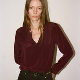 FRAME - Shirred Tie Front Blouse -- Wine