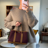 Hermès Garden Party 30cm Bag in Prune Canvas and Alezan Negonda Leather with Palladium Hardware