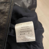 Chanel Black Leather Asymmetric Jacket with White Fur Details and Logo Buttons Detail Size FR 34 (UK 6)