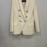 Balmain Cream Wool Blazer Jacket with Gold Buttons and Shoulder Pads Size FR 42 (UK 14)