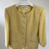 Yves Saint Laurent Pastel Yellow, Pink and Blue Tweed Jacket and Skirt Set Detail Size FR 36 (UK 8)