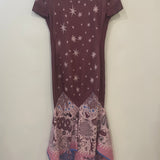 Hermès Purple and Pink Silk Short-Sleeve Maxi Dress with Star Details Size FR 36 (UK 8)