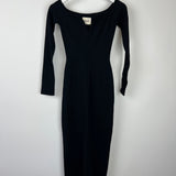 Khaite Black Stretch-Knit Long Sleeve Maxi Dress With Sweetheart Neckline Size XS (UK 6)