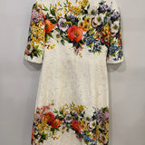 Dolce & Gabbana White and Multicolour Floral Embroidered Midi Dress Size IT 42 (UK 10)