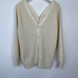 Hermès Cream Rib Knit Long Sleeve V-Neck Cardigan with Front and Back Buttons Size FR 40 (UK 12)