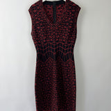 Alaïa Black and Red Geometric Knit Sleeveless A-Line Midi Dress with V-Neckline Size FR 42 (UK 14)