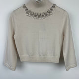 Zimmermann Cream Cropped Knit High Neck Jumper with Crystal Neck Line Embellishment Detail Size OP/XS (UK 6/8) RRP £550