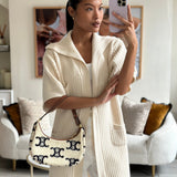 Celine Cream Ava Bag in Shearling with Brown Leather Strap and Gold Hardware Bag