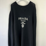 Prada Black Knitted Long Sleeve Oversized Jumper with Logo Detail IT 50 (UK 18)