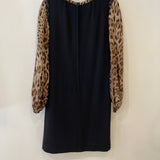 Dolce & Gabbana Black Dress with Leopard Silk Sleeves and Collar Size IT 42 (UK 10) RRP £1,450