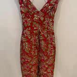 Prada Red & Gold Midi Dress with Floral & Bow Detail Size IT 40 (UK 8)