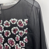 Christian Dior Black Long Sleeve Cape Dress with Pink Sequins Floral Detail Size FR 38 (UK 10)