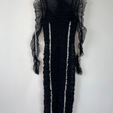 Dolce & Gabbana Black Draped Tull Midi Dress with White Lace Detail Size IT 38-40 (UK 6-8)