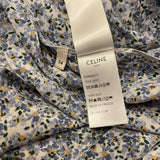 Céline Blue Floral Silk Midi Dress with Gold Logo Buttons Detailing Size FR 34 (UK 6)